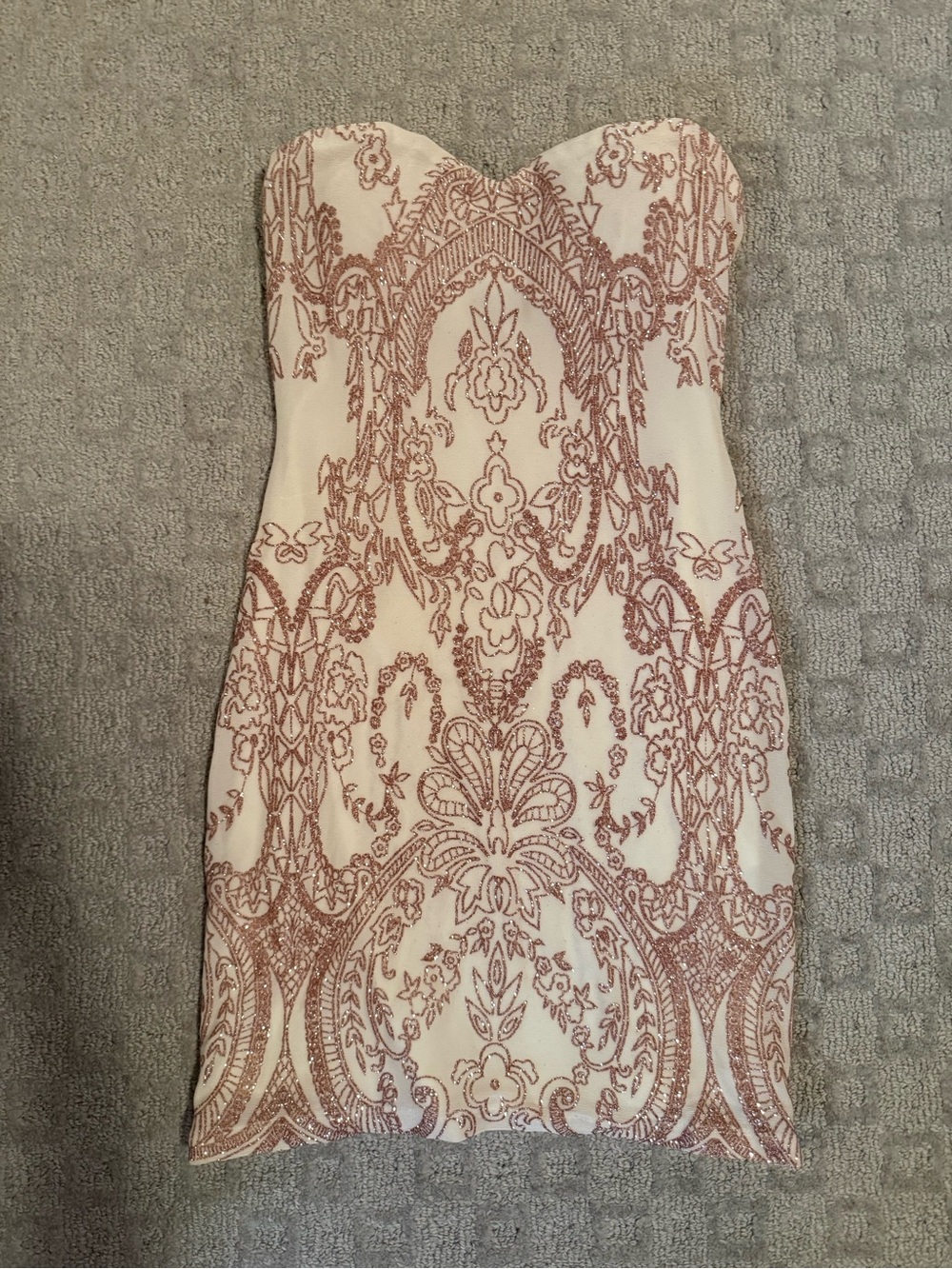 Jump Strapless Cream Dress with Rose Gold Embroidered Pattern